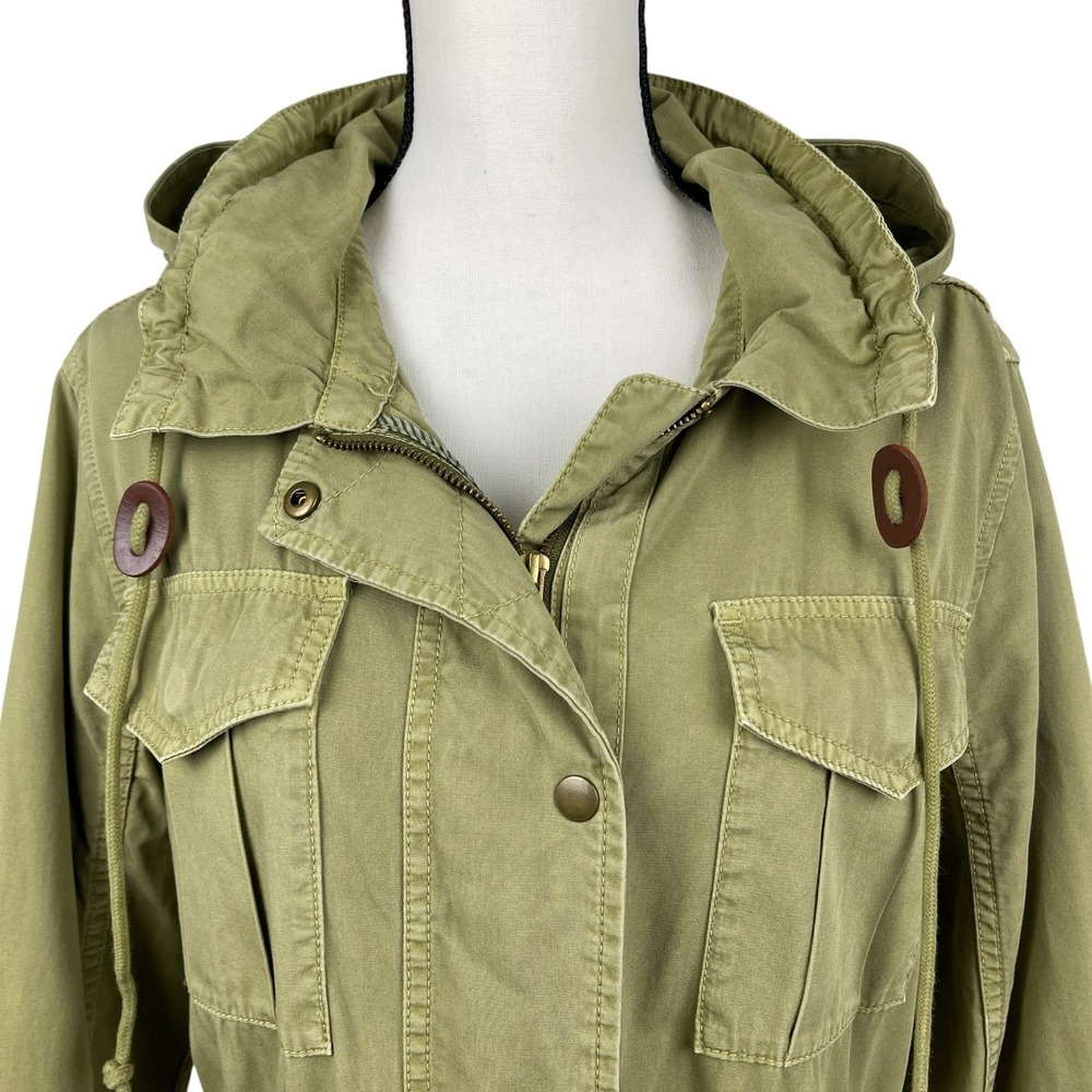 J.Crew Women's Utility Jacket Large Olive Green Military Hooded Full Zip Cotton - Picture 2 of 14
